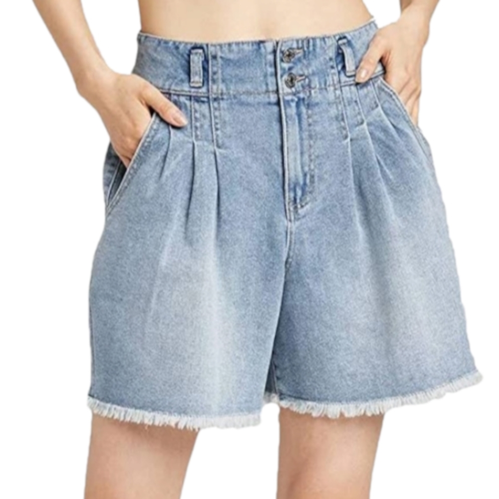 Wild Fable Womens Highest Rise A Line Shorts Size 16 Blue Raw Hem Pleated‎